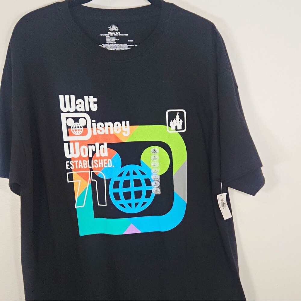Disney Walt Disney World Established 71 Black Graphic T-Shirt Adult Size L